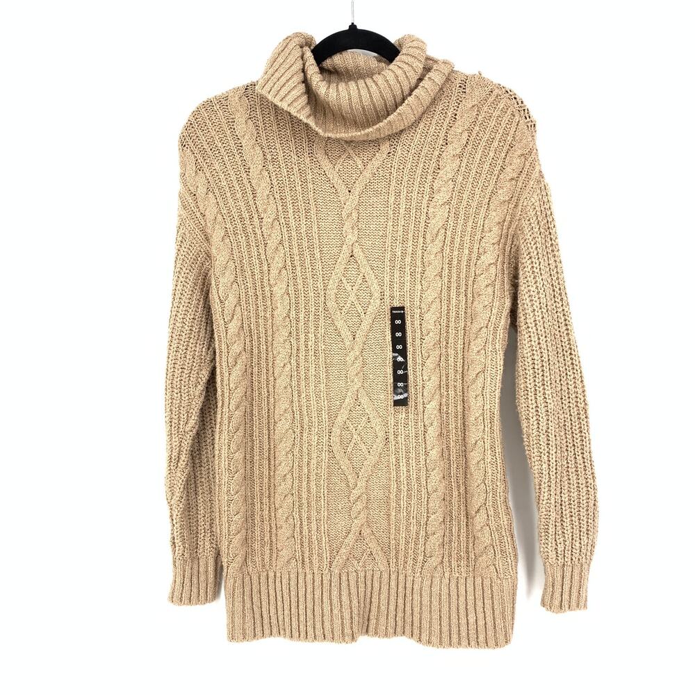 Torrid Women's Size 00 US M Turtleneck Cable Knit Sweater Beige Long Sleeve NEW